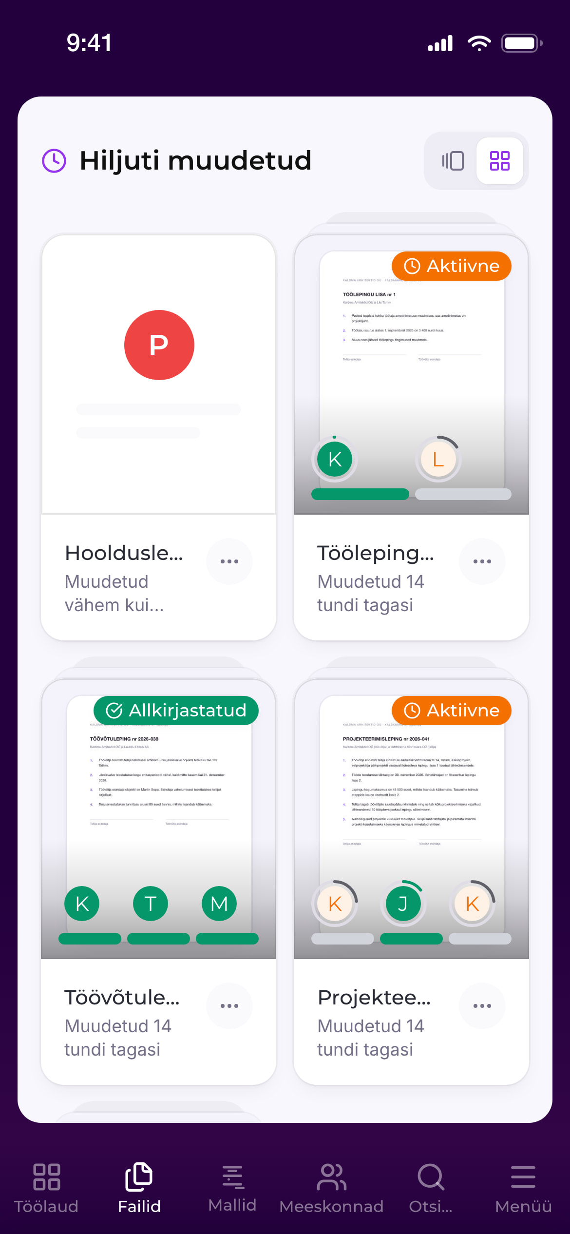 Allkiro ekraanivaade: Dokumendihaldus