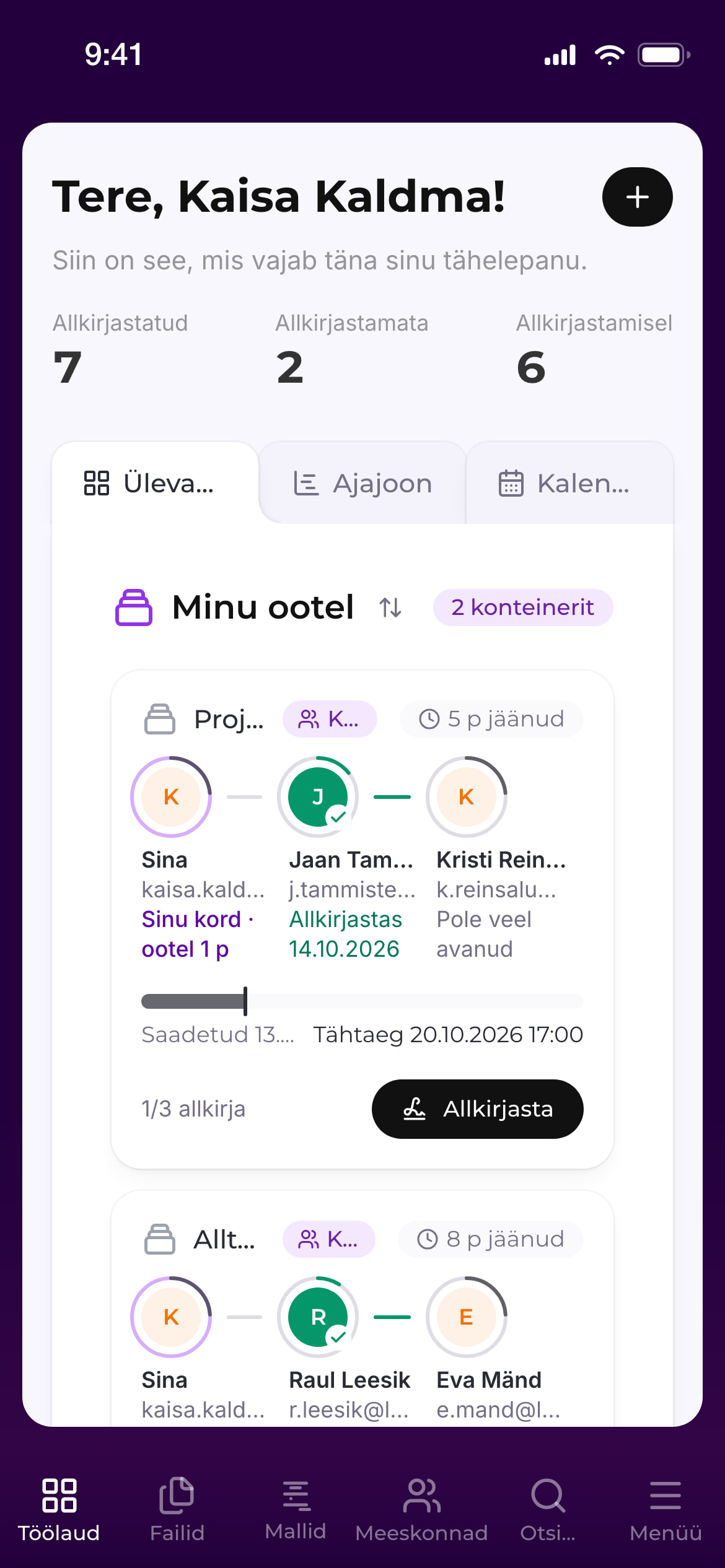 Allkiro ekraanivaade: Töölaud