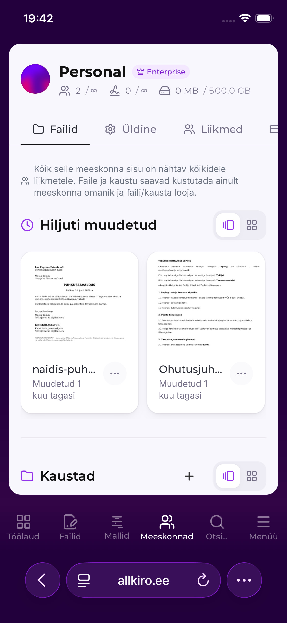 Meeskonnad ja jagatud tööruumid (alates Standard paketist)