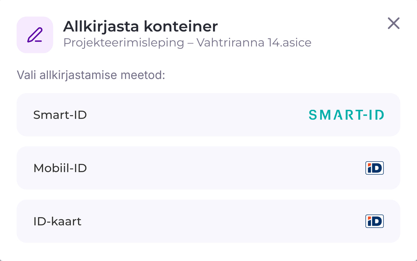 Allkiro ekraanivaade: Allkirjasta ja saada edasi
